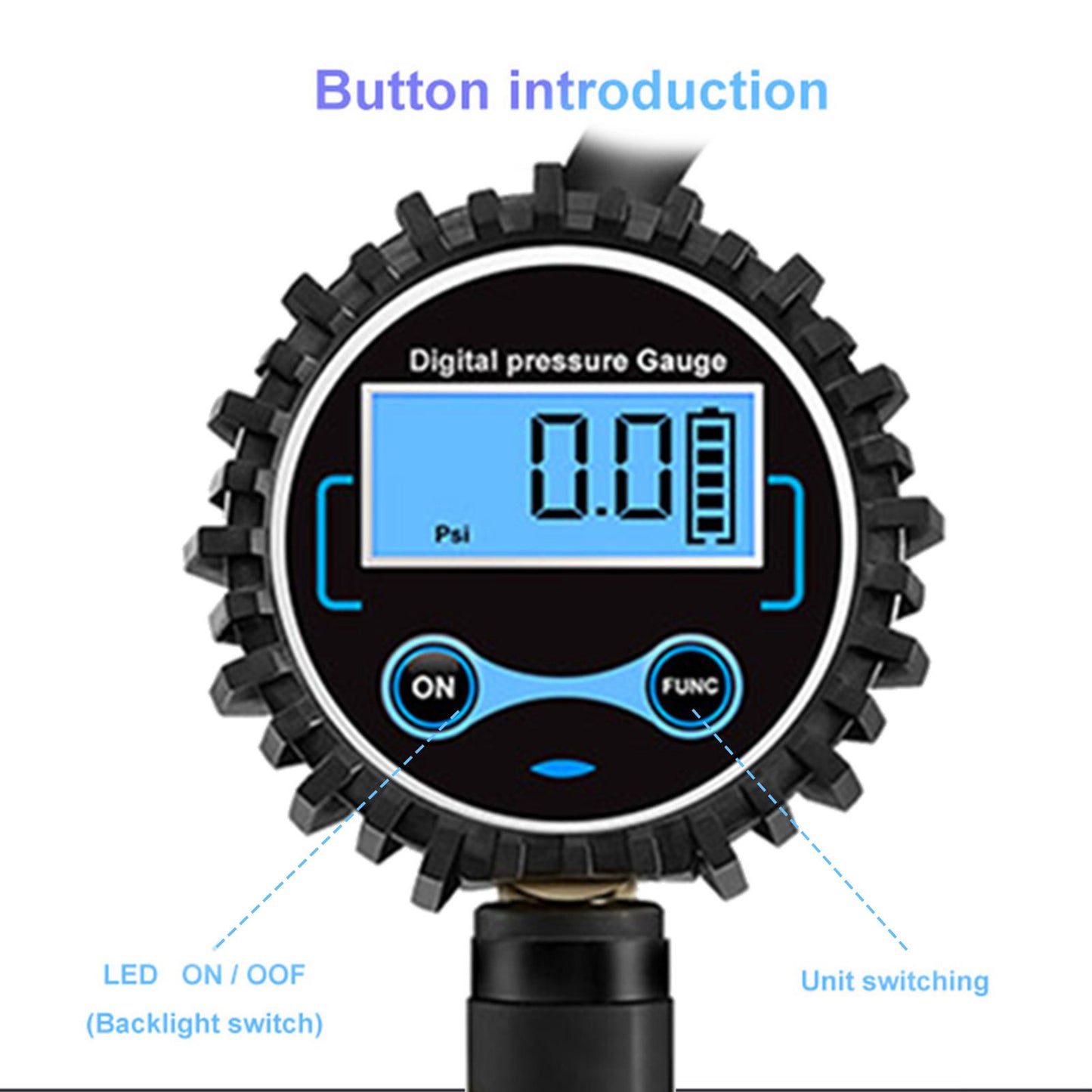 Digital Tyre Inflator Car Air Pressure Tire LED Gauge PSI Hose Car Motorcycle Truck