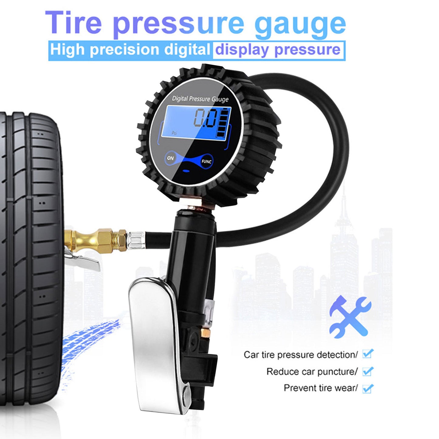 Digital Tyre Inflator Car Air Pressure Tire LED Gauge PSI Hose Car Motorcycle Truck