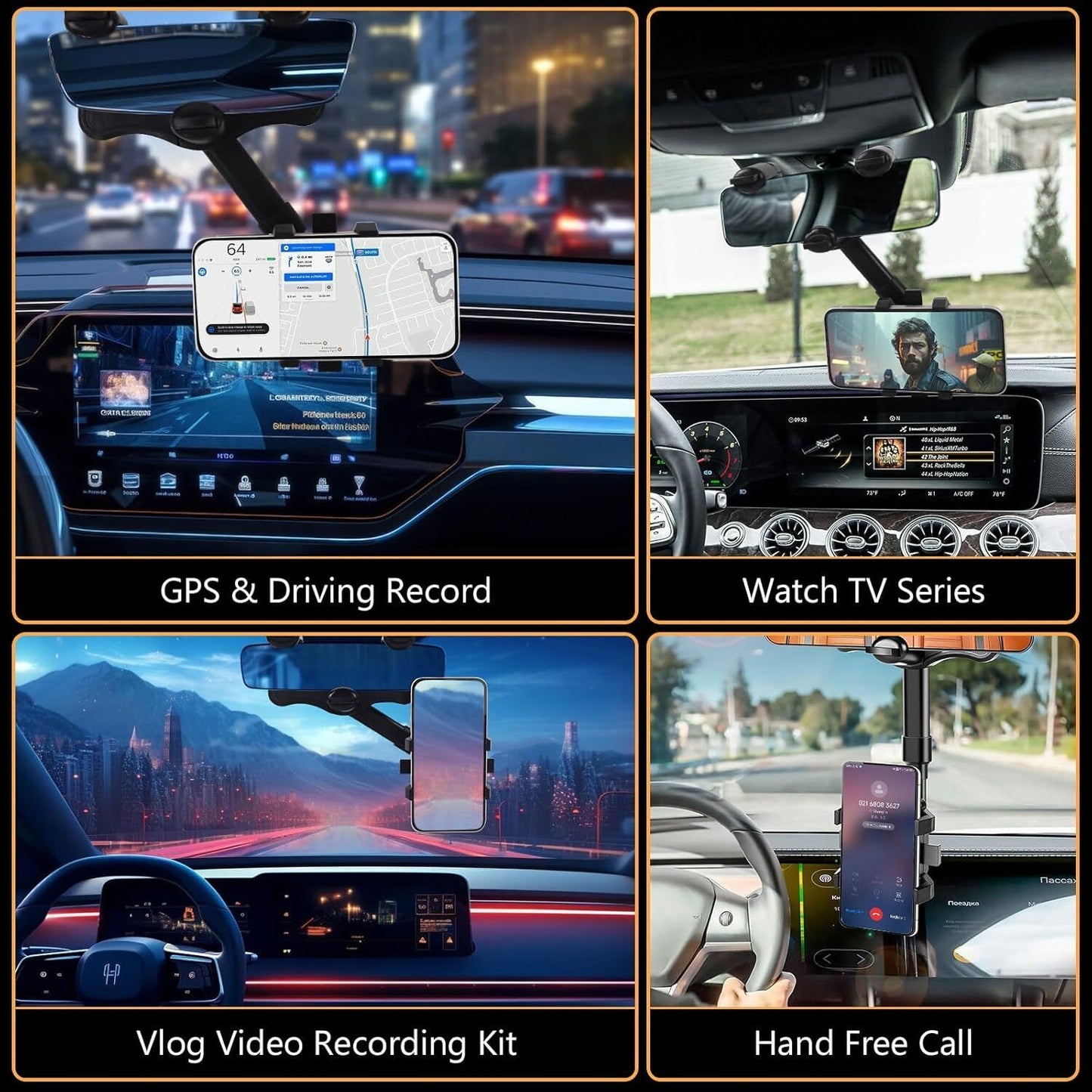 Phone Holder 360° Rotation Car Truck Rear View Mirror Mount
