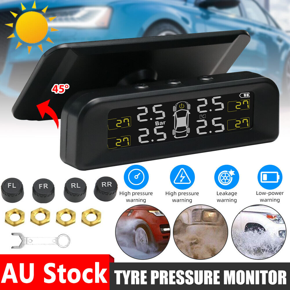 TPMS Car Tire Tyre Pressure Monitor System Solar Wireless + 4 Sensors