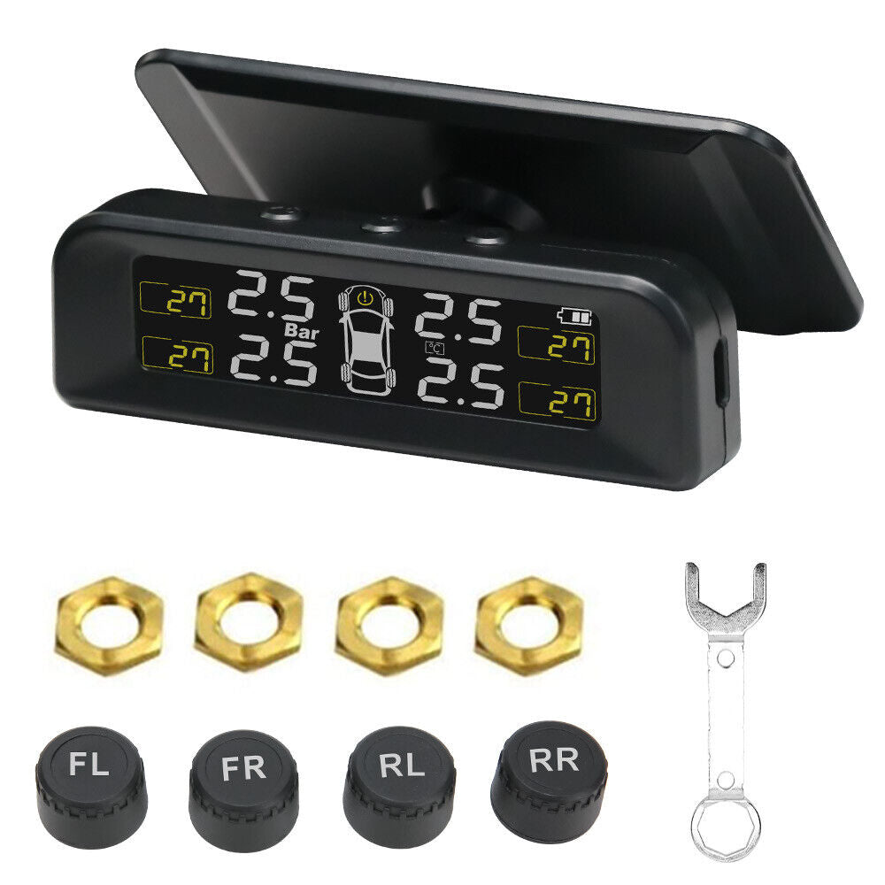 TPMS Car Tire Tyre Pressure Monitor System Solar Wireless + 4 Sensors