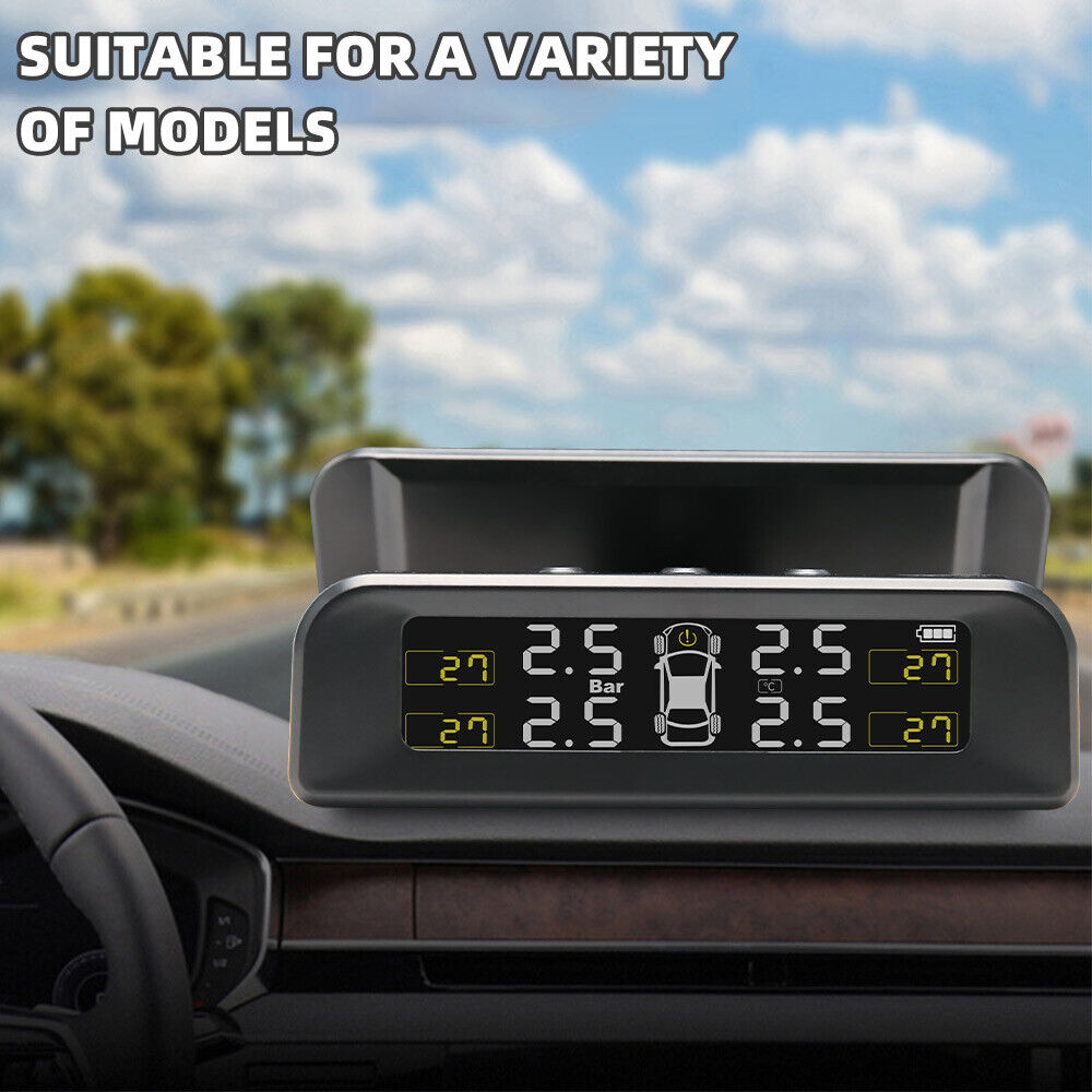 TPMS Car Tire Tyre Pressure Monitor System Solar Wireless + 4 Sensors