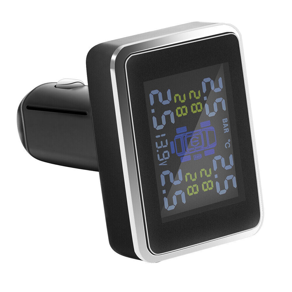 Car Tire Tyre Pressure Monitor USB Lighter TPMS Wireless System + 4 Sensors