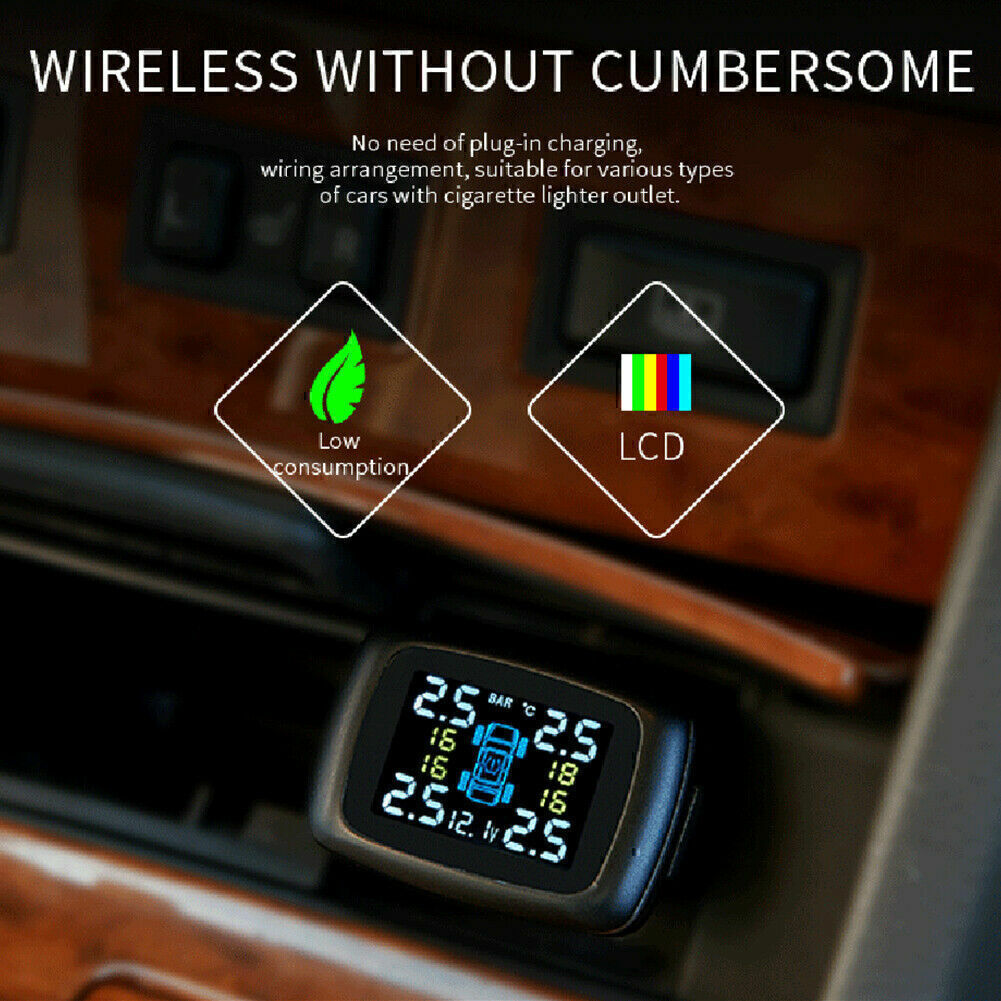 Car Tire Tyre Pressure Monitor USB Lighter TPMS Wireless System + 4 Sensors