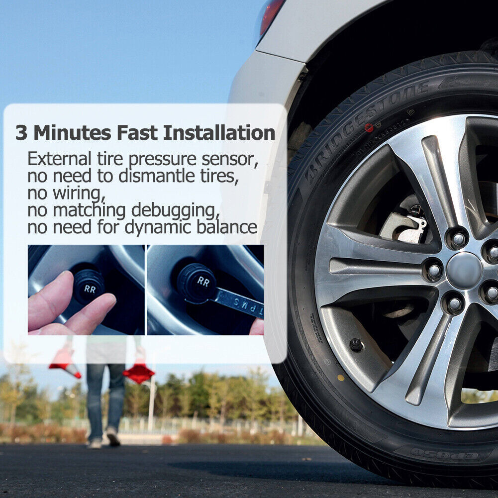 Car Tire Tyre Pressure Monitor USB Lighter TPMS Wireless System + 4 Sensors