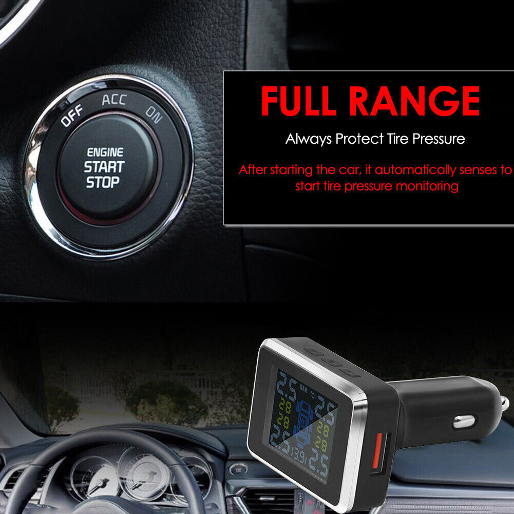 Car Tire Tyre Pressure Monitor USB Lighter TPMS Wireless System + 4 Sensors