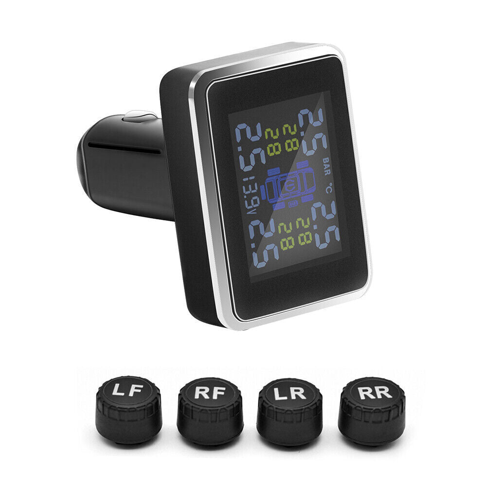 Car Tire Tyre Pressure Monitor USB Lighter TPMS Wireless System + 4 Sensors