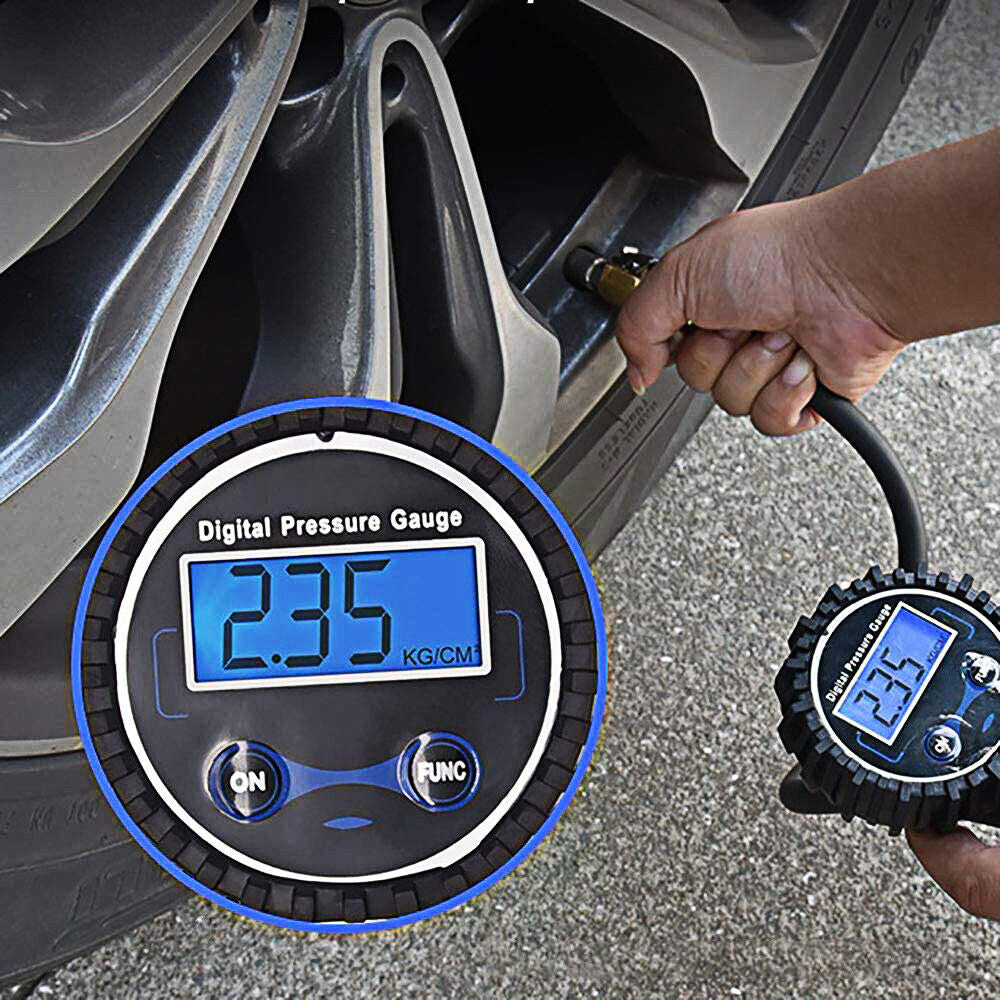 Digital Tyre Inflator Car Air Pressure Tire LED Gauge PSI Hose Car Motorcycle Truck