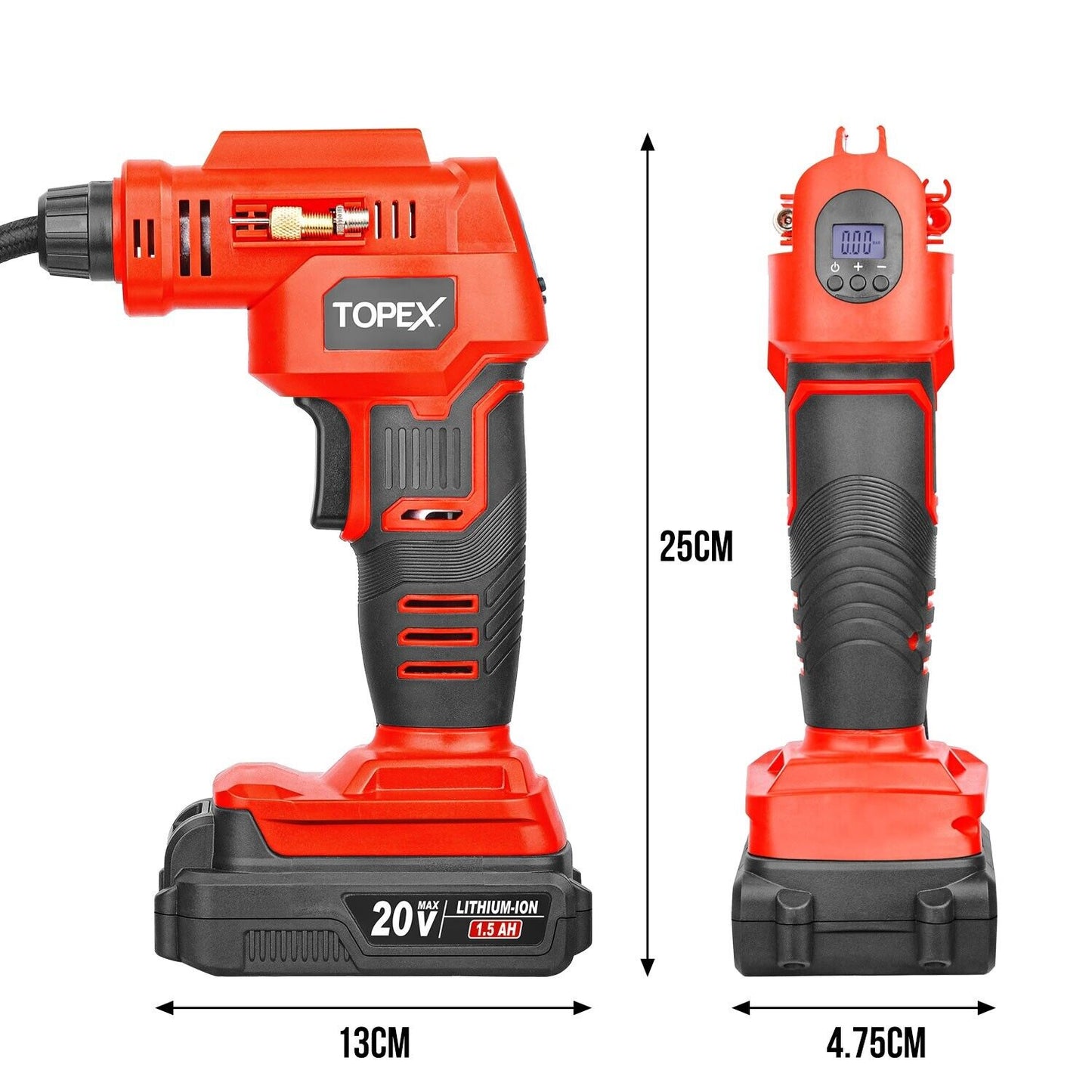 Air Compressor Car Tyre Inflator Digital Pressure Gauge LED Light Cordless 20V