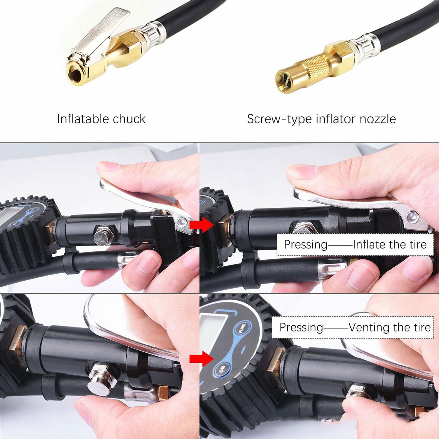 Digital Tyre Inflator Car Air Pressure Tire LED Gauge PSI Hose Car Motorcycle Truck
