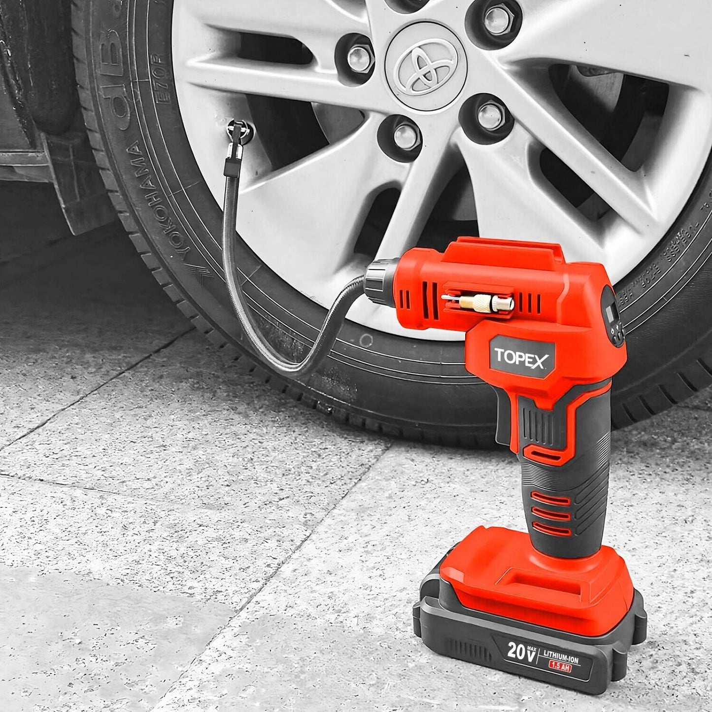 Air Compressor Car Tyre Inflator Digital Pressure Gauge LED Light Cordless 20V
