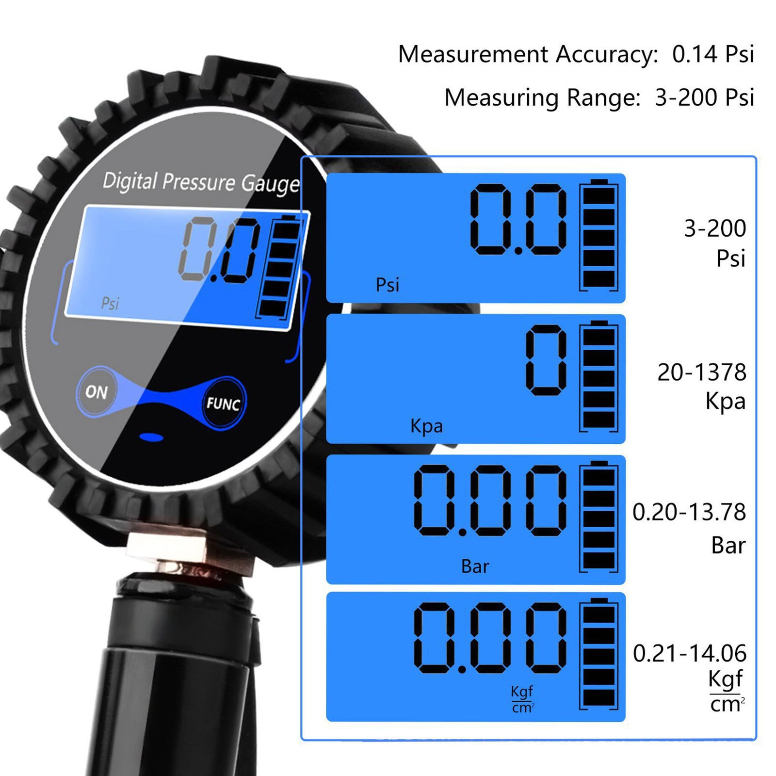 Digital Tyre Inflator Car Air Pressure Tire LED Gauge PSI Hose Car Motorcycle Truck