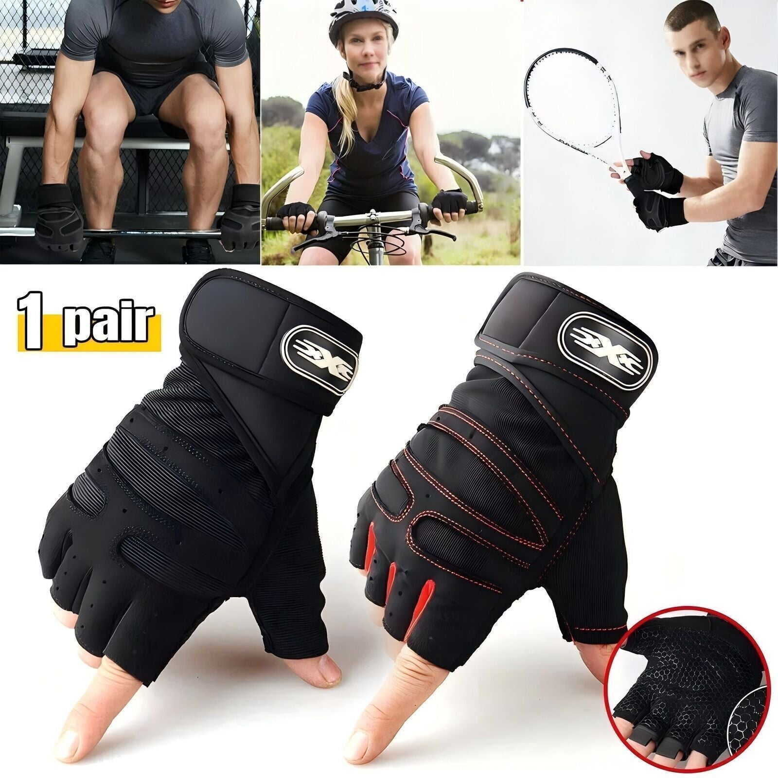 Gloves Gym Bodybuilding Fitness Workout Training Wrist Strap Lifting 