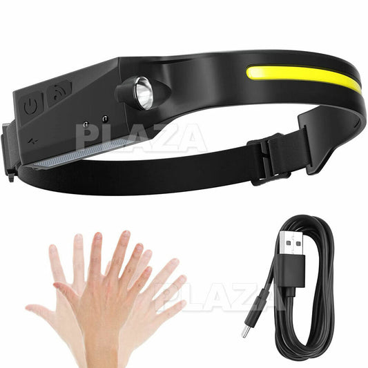 Waterproof COB LED Motion Sensor Head Torch Headlight USB Rechargeable Headlamp
