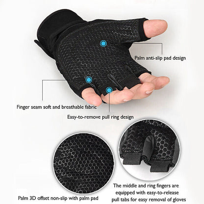 Gloves Gym Bodybuilding Fitness Workout Training Wrist Strap Lifting 