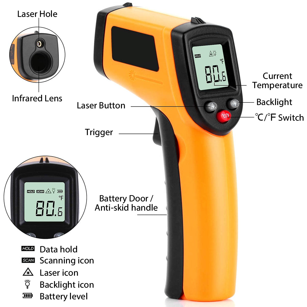 Thermometer Gun Digital Laser Infrared Temperature Non-Contact LCD IR Temp Meter