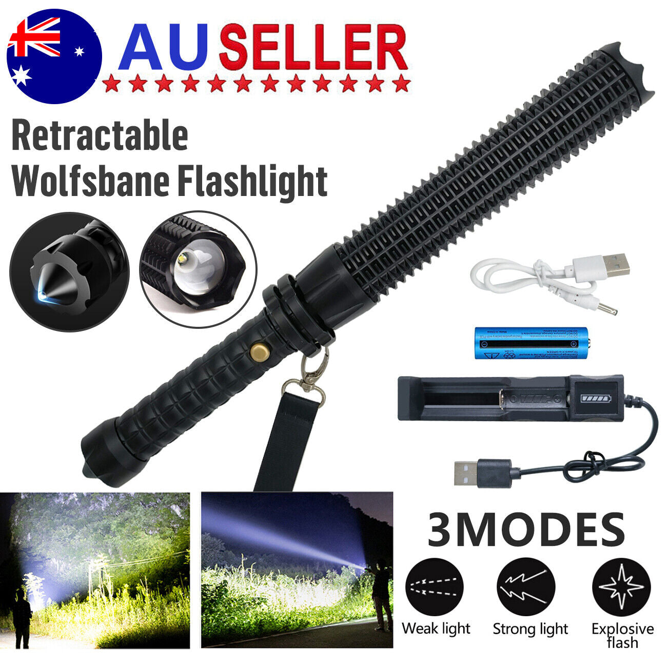90000LM Baseball Bat LED Flashlights Waterproof Powerful Aluminium for Emergency