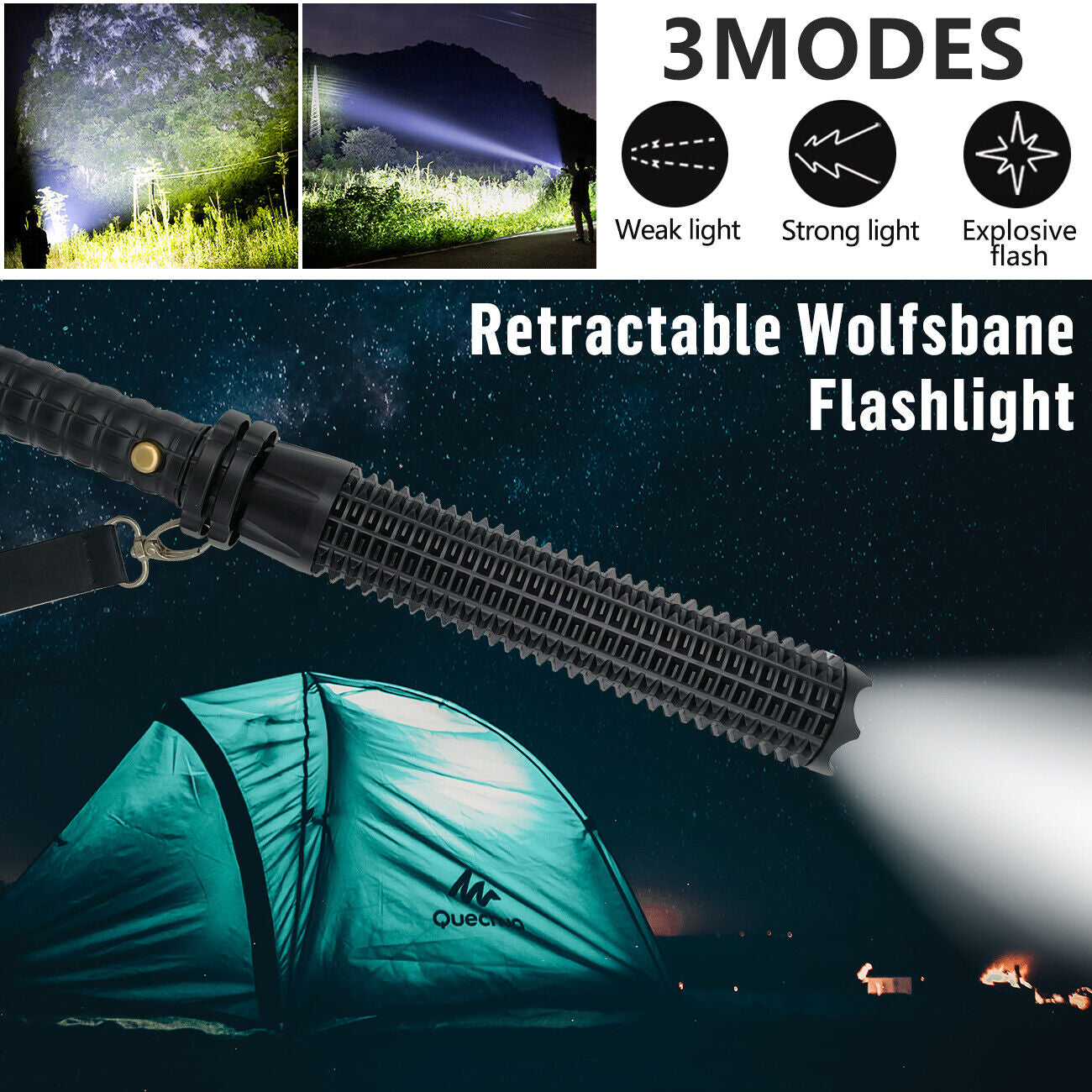 90000LM Baseball Bat LED Flashlights Waterproof Powerful Aluminium for Emergency