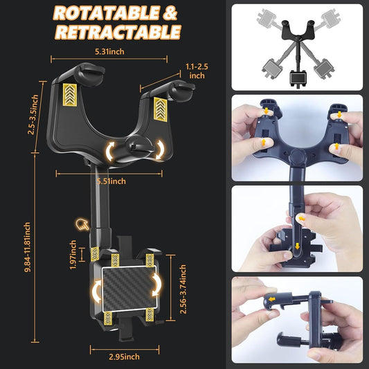 Phone Holder 360° Rotation Car Truck Rear View Mirror Mount