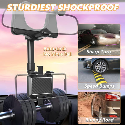 Phone Holder 360° Rotation Car Truck Rear View Mirror Mount