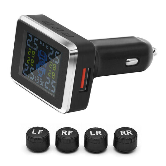 Car Tire Tyre Pressure Monitor USB Lighter TPMS Wireless System + 4 Sensors