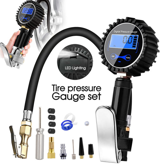 Digital Tyre Inflator Car Air Pressure Tire LED Gauge PSI Hose Car Motorcycle Truck