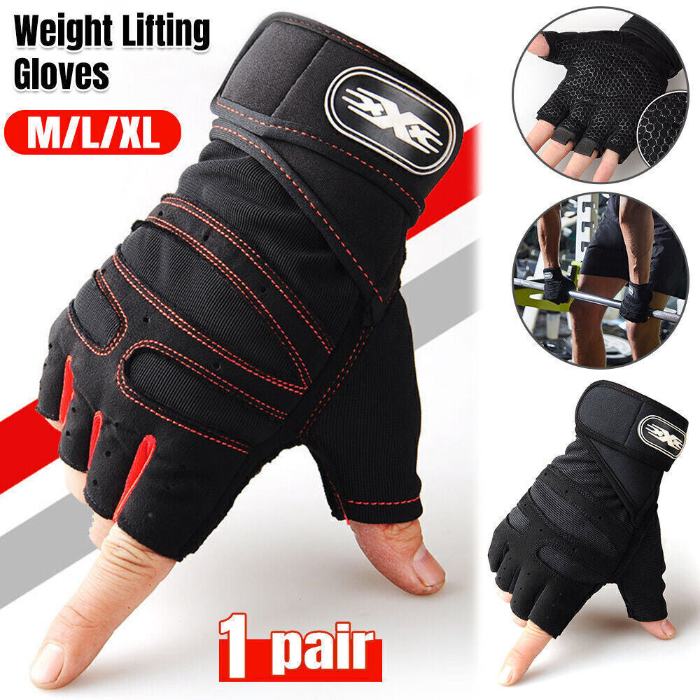 Gloves Gym Bodybuilding Fitness Workout Training Wrist Strap Lifting 