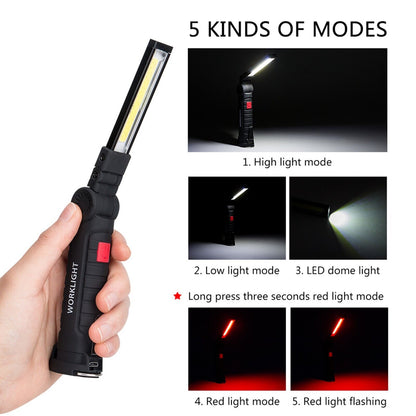 COB LED Cordless Magnetic Work Light USB Inspection Lamp Torch Rechargeable