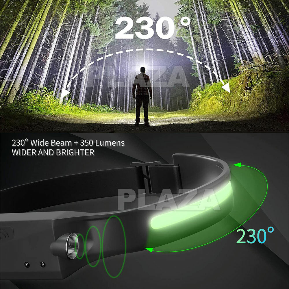 Waterproof COB LED Motion Sensor Head Torch Headlight USB Rechargeable Headlamp