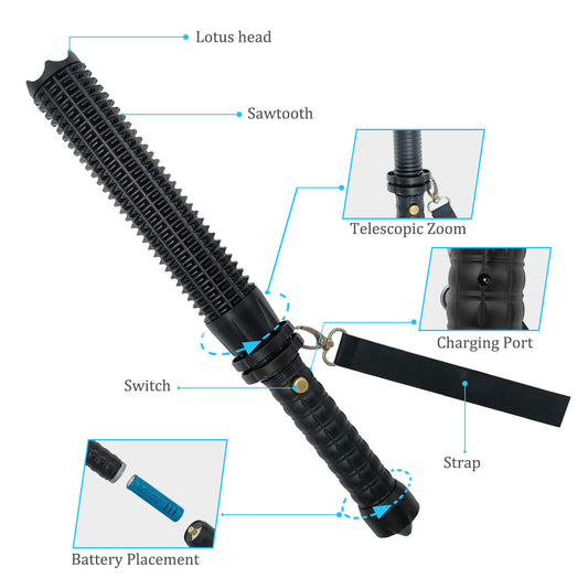 90000LM Baseball Bat LED Flashlights Waterproof Powerful Aluminium for Emergency